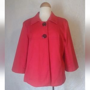Dressbarn Red Lined 2 Button 3/4 sleeve Dressy, Pockets Lightweight Jacket SZ 1X